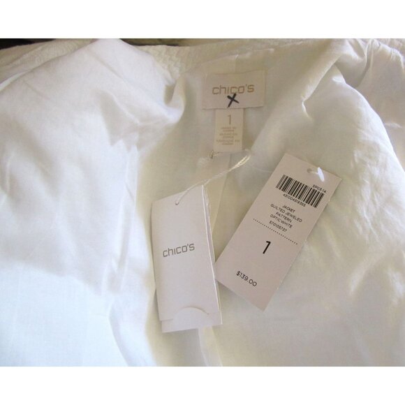 Nwt Chicos White Embellished Quilted Jeweled Jacket W/ Cuff Sleeves Size 1/M - Picture 7 of 7